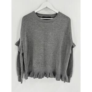 Charlotte Eskildsen Grace Sweater Womens Medium Gray Ruffles Modal Knit Pullover